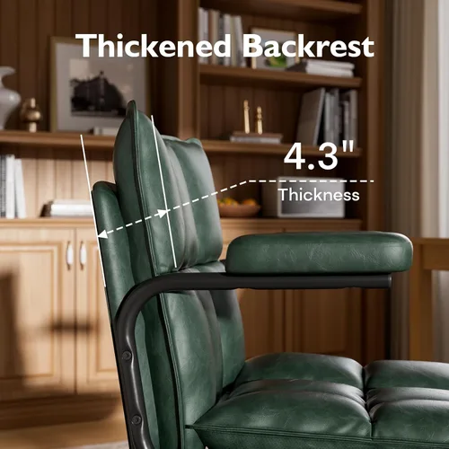 Miniatura 7 de Ollega Mid Century Modern Desk Chair, Vintage Leather Office Chair, Green Petite Computer Chair for Small to Medium Women, Thickened Back, Cozy