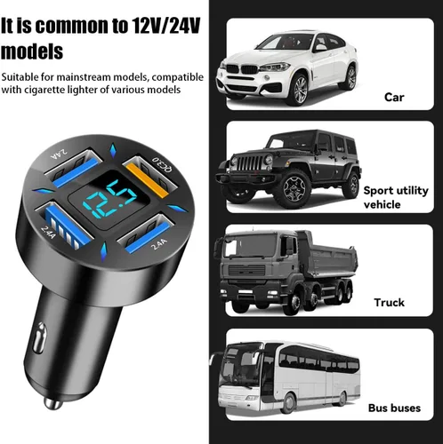 Miniatura 6 de Ankuee Cargador de coche USB de 4 puertos, carga súper rápida de 66 W con QC 3.0, PD 20 W y adaptador de cargador USB 2.4A, carga rápida con 1pcs
