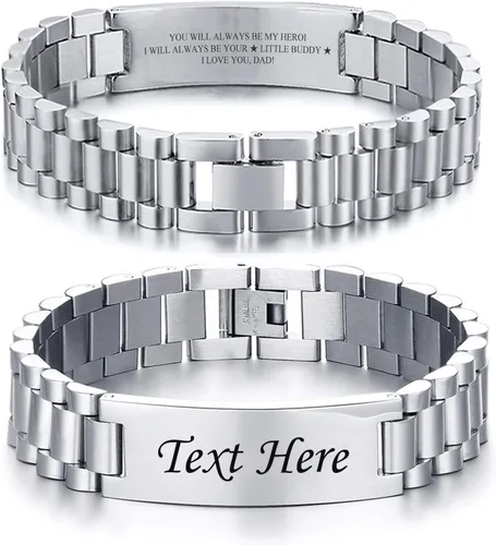 Miniatura 38 de VNOX Correa de reloj masculina de acero inoxidable, pulsera de eslabones personalizada, regalo de joyería para hombres, papá, padre, marido, novio