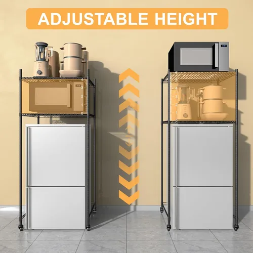 Miniatura 5 de Mini estante para nevera, mini refrigerador y soporte para microondas Altura ajustable, ruedas universales de 360°, ahorro de espacio