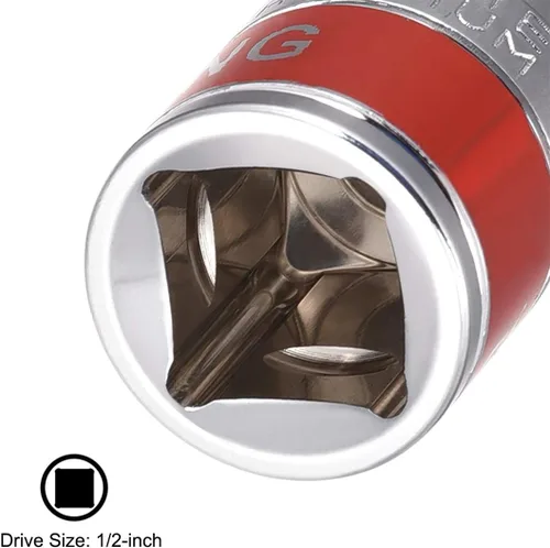 Miniatura 3 de uxcell Unidad de 1/2 pulgada por enchufe poco profundo de 0.315 in con banda roja, Cr-V, 6 puntos, métrico
