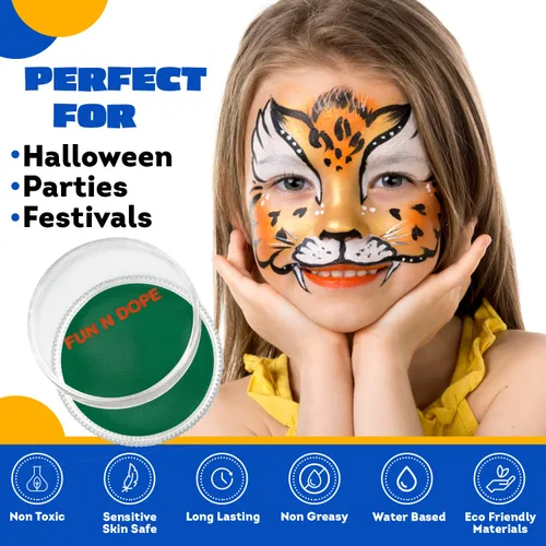 Miniatura 2 de Fun N' Dope - Pintura facial para niños y adultos oscuro (verde mate) - Pintura corporal no tóxica a base de agua de grado profesional - Pintura