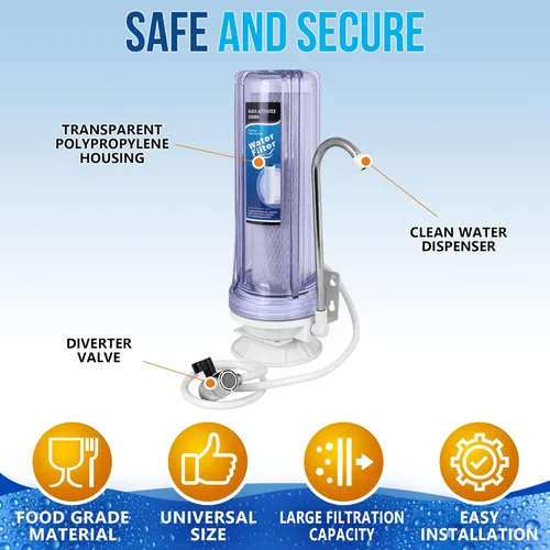 Miniatura 2 de El sistema de filtración de agua potable de una etapa para encimera elimina el cloro, la carcasa transparente y el suministro anual (2 extra)