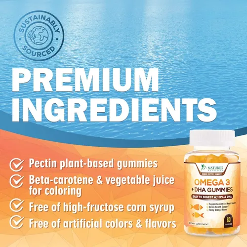 Miniatura 7 de Gomitas de aceite de pescado Omega 3 – Suplemento de goma Omega 3 de triple fuerza con alta absorción DHA y EPA – Apoyo para el corazón
