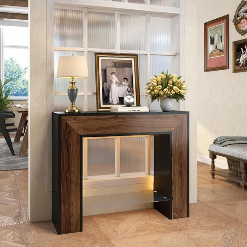 Miniatura 13 de Mesa de entrada de 41 pulgadas con luz LED, mesa consola de madera de granja detrás del sofá, mesa de sofá rústica estrecha para sala de estar, mesa