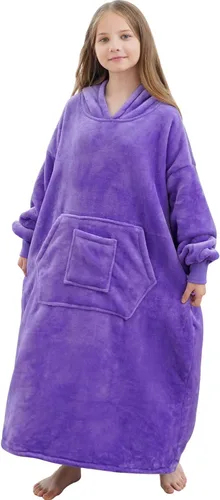 Miniatura 9 de FUSSEDA - Sudadera con manta portátil de gran tamaño, forro polar cálido y grueso con capucha sherpa acogedora con bolsillos y mangas. Regalo