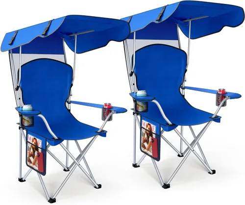 Miniatura 21 de VTOY Silla de camping portátil con dosel, silla plegable con toldo, silla Oxford 600D duradera para camping, playa, picnic, pesca y deportes 1