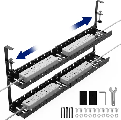 Miniatura 2 de Bandeja extensible de 31 pulgadas para organizar cables debajo del escritorio, bandeja de gestión de cables de metal debajo del escritorio