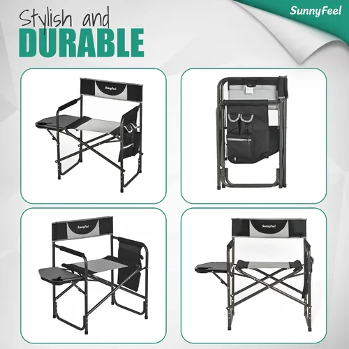 Miniatura 8 de SUNNYFEEL Silla de directores de campamento de gran tamaño, paquete de 2, sillas plegables portátiles para adultos resistentes con mesa auxiliar