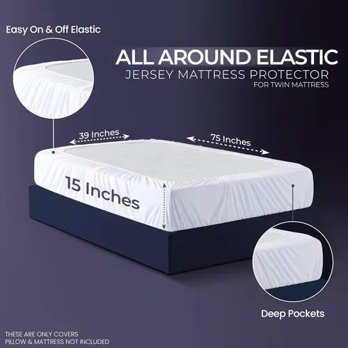 Miniatura 4 de Protector de colchón impermeable y funda de almohada, tamaño individual, incluye 1 protector de almohada con cremallera y 1 juego de funda