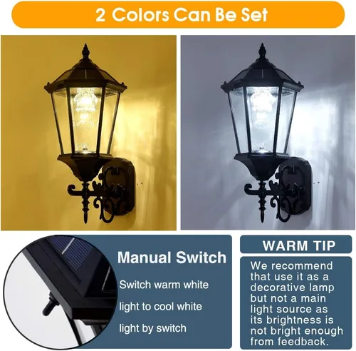 Miniatura 3 de Lámpara solar decorativa de pared para exteriores, linterna de pared impermeable del atardecer al amanecer, lámpara LED de montaje en pared, 21