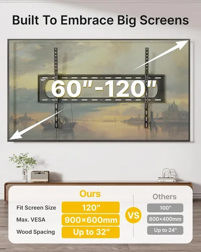 Miniatura 2 de monTEK Soporte de pared para TV con inclinación de alta resistencia para televisores grandes de 60–120” hasta 136 kg, probado 4 veces por seguridad