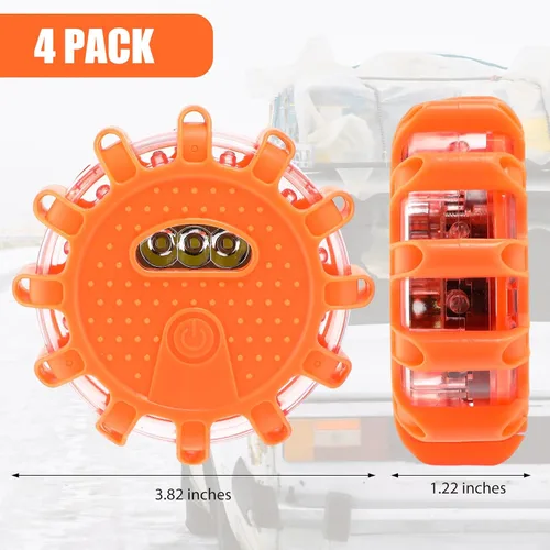 Miniatura 2 de Tallew Paquete de 4 Luces LED de Emergencia en Carretera Intermitentes Kit de Advertencia de Seguridad con Baliza Imán Gancho Vehículo Barco Camión