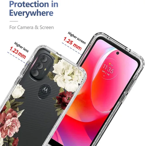 Miniatura 2 de Funda para Moto G Power 2022, Moto XT2165DL con protector de pantalla de vidrio templado, bonito patrón floral transparente de cuerpo completo