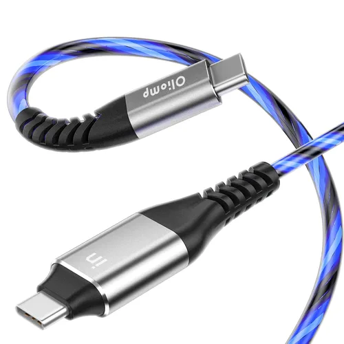 Cable LED USB C a C de 6 pies 60 W 3A de carga rápida para iPhone15/15Pro/15Plus/15ProMax/iPad Pro2022/Air, Samsung S23 (azul)