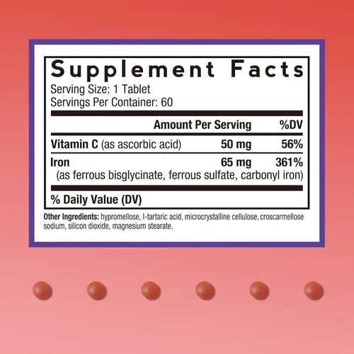 Miniatura 2 de Doctor's Recipes Suplemento de hierro para mujeres y hombres, 65 mg de sulfato de bisglicinato ferroso carbonil hierro, no estreñimiento, vitamina C