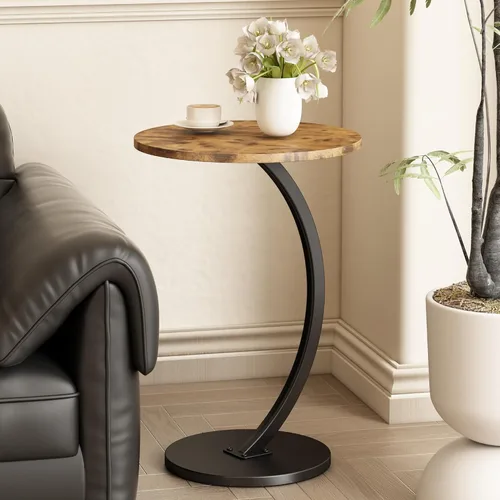 C Shaped Side Table End Table Round Small Side Tables with Metal Frame for Sofa Bed Couch TV Tray Tables for Living Room Bedroom Small Spaces