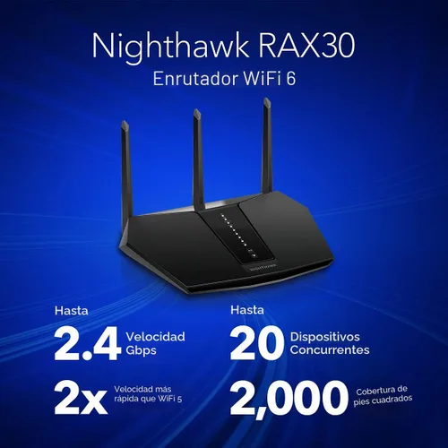 Miniatura 2 de NETGEAR Nighthawk Router WiFi 6 (RAX30) Router Gigabit de doble banda de 5 flujos, velocidad inalámbrica AX2400 (hasta 2,4 Gbps), cobertura de hasta