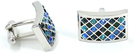 Miniatura 4 de Mr.Van Elegant Swarovski Crystal Cufflinks Blue Glimmering Cuff Links Set Wedding for Him