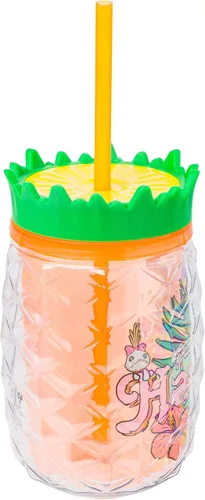 Miniatura 2 de Silver Buffalo Disney Lilo y Stitch Saludos desde Hawái con Scrump, Vaso de doble pared con forma de piña, 473 ml (16 oz)