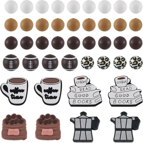 Miniatura 31 de Craftdady 20 cuentas de números de silicona de 0.531 in, números blancos y negros, 0-9, cuentas focales redondas para bolígrafos, manualidades
