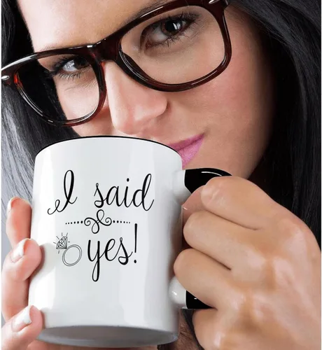 Miniatura 2 de 3dRose Anillo de compromiso I Said Yes Taza negra de dos tonos de 11 oz