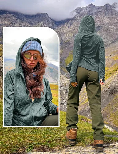 Miniatura 94 de TBMPOY Chaquetas con capucha y protección solar UPF 50+ para mujer, ligeras, de manga larga, para senderismo, exteriores, con cremallera completa