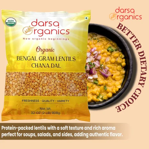 Miniatura 5 de Darsa Organics Chana Dal 2 lb – Gramo orgánico de Bengala partida USDA (garbanzos amarillos), sin OMG, sin productos químicos, lentejas amarillas