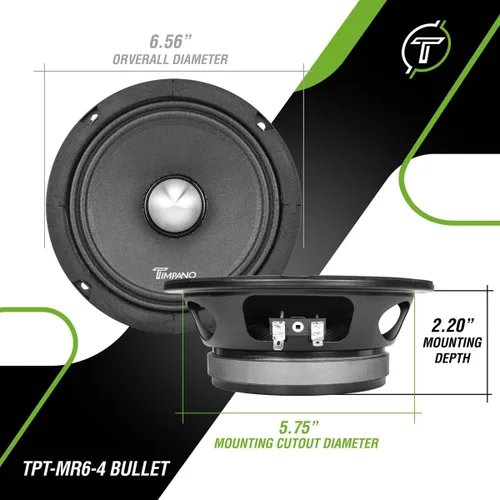 Miniatura 4 de Timpano 6.5 Altavoz de Rango Medio TPT-MR6-4 Bullet 500 Watts, 4 Ohm, Montaje Superficial Altavoces de 6.5 Pulgadas PRO Audio Altavoz de Rango Medio