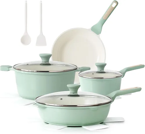 Miniatura 13 de SENSARTE Juego de utensilios de cocina antiadherentes de 13 piezas, ollas y sartenes antiadherentes con revestimiento de granito suizo, juego de Gris