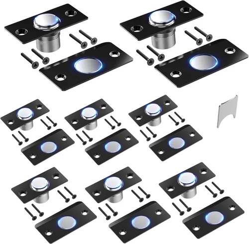 Miniatura 9 de Mousike Accesorios para atrapar bolas de puerta, cierre magnético oculto ajustable, placa de golpeo de acero inoxidable con fuerte succión, Negro