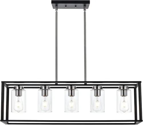 Miniatura 11 de Candelabro rústico de 1 luz con acabado dorado, moderno accesorio de iluminación colgante industrial con pantalla de vidrio transparente, lámpara