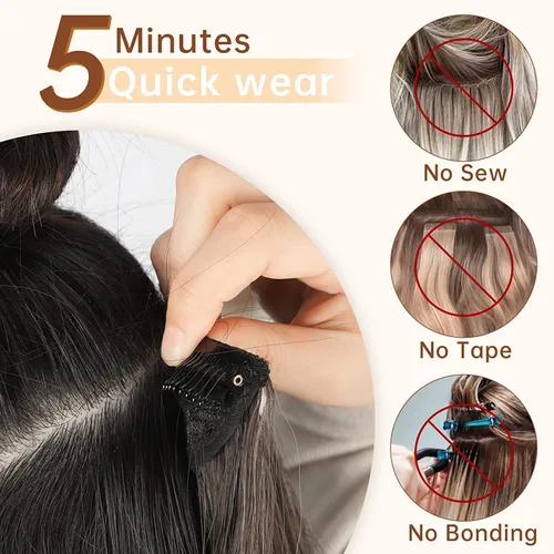 Miniatura 6 de Amethyst Extensiones de cabello humano real con broches, para mujeres negras, 4.23 oz, 100% sin procesar, cabello virgen brasileño de 26 pulgadas, 8