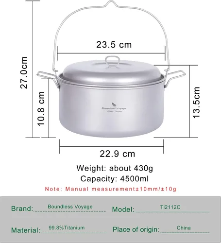 Miniatura 3 de iBasingo Juego de ollas de sopa de titanio con mango plegable para colgar, utensilios de cocina portátiles ligeros para 3-5 personas en camping