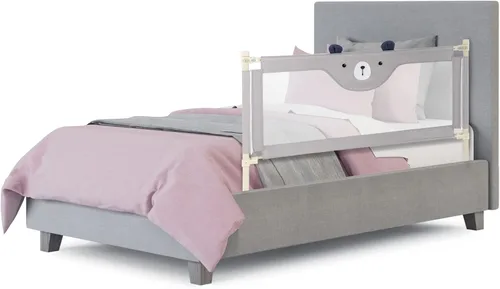 BABY JOY Riel de cama para niños pequeños, 57 pulgadas, extra largo, altura ajustable y plegable, protector de riel de cama de bebé con malla