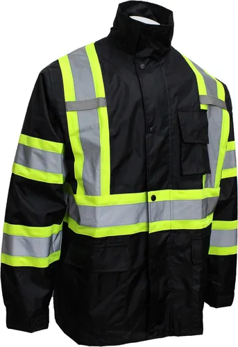 Miniatura 3 de TBK66 - Traje de lluvia clase 3, chaqueta, pantalones de alta visibilidad, parte inferior negra reflectante con patrón en X (juego de 3, S)