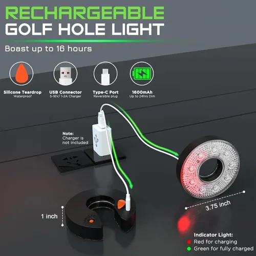 Miniatura 7 de KINGTOP Luz de hoyo de golf LED recargable - Impermeable, lente de iluminación enfocada, control remoto, perfecta para práctica nocturna de golf