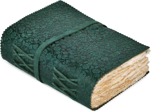 Miniatura 14 de LEATHER VILLAGE Diario floral en relieve encuadernado en cuero para mujeres y hombres, 200 páginas, 8 x 6 pulgadas (A5), aguamarina, libro