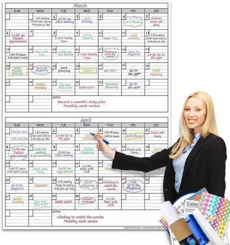 Miniatura 11 de Magneitc - Calendario de pared gigante laminado de dos meses de borrado en seco, 38 x 50 pulgadas, enorme pizarra blanca borrable vertical