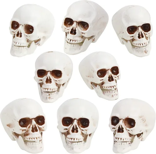 CCINEE 8 piezas de decoración de calavera de Halloween de aspecto realista, mini calavera de esqueleto humano para Halloween, hogar, casa encantada,