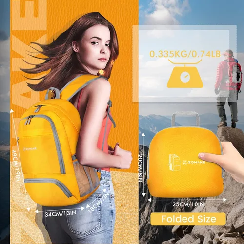 Miniatura 2 de ZOMAKE Mochila plegable ligera de 30 L, mochilas de senderismo plegables resistentes al agua Mochila plegable compacta para viajes (amarillo)