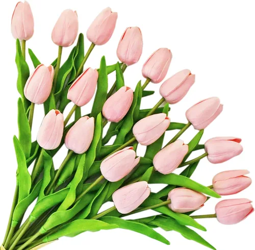 Miniatura 19 de ONLY ART Tulipanes negros artificiales, 20 unidades, flores sintéticas de poliuretano de 13.5 pulgadas con tallos flexibles para decoración