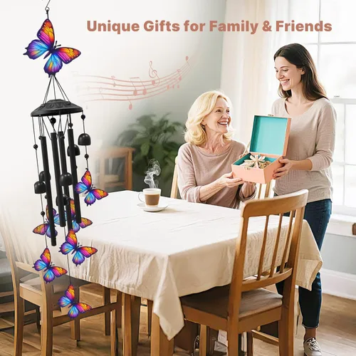 Miniatura 5 de Campanillas de Viento de Mariposa para Exteriores, Campanillas de Metal Negro al Aire Libre, Regalos de Mariposas para Mujeres/Hombres, Decoración