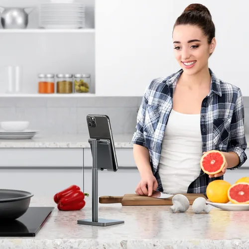 Miniatura 9 de OMOTON Soporte para teléfono celular, altura de ángulo ajustable, soporte de escritorio para iPhone Air/17 Pro Max/ 11 Pro/XS Max/XR, Samsung Galaxy