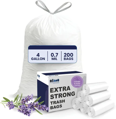 Plasticplace Bolsas de basura de 4 galones │ 0.7 mil │ Forros de basura con aroma a lavanda y vainilla suave │ 17 x 16 pulgadas (200 unidades)