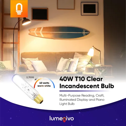 Miniatura 5 de lumenivo Bombilla de piano de 40 W, 120 voltios, 40T10/CL, repuesto para pasatiempos creativos 3090, bombilla T10, base media (E26), bombilla