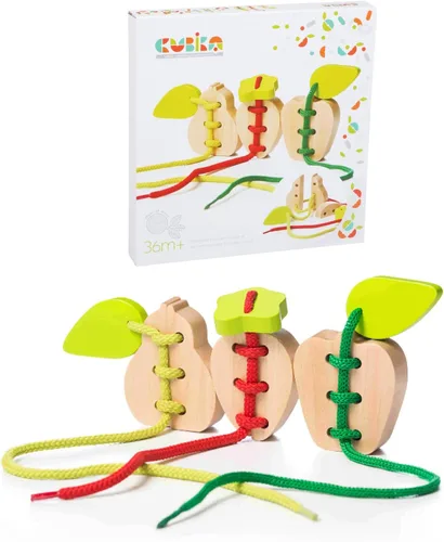 Miniatura 10 de CUBIKA Juguete de madera con cordones de autos voladores - Juguete Montessori con cordones para niños a partir de 3 años - Tarjetas de cordones