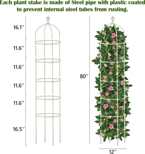Miniatura 2 de Enrejado de obelisco de jardín para plantas trepadoras al aire libre, 6.7 pies, rosal, enrejado redondo para macetas, tubo de metal inoxidable
