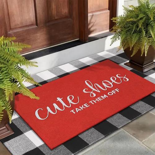 Miniatura 2 de Tapete de bienvenida para puerta delantera al aire libre, tapete para entrada exterior de la casa, lindo tapete para quitar los zapatos en la Rojo