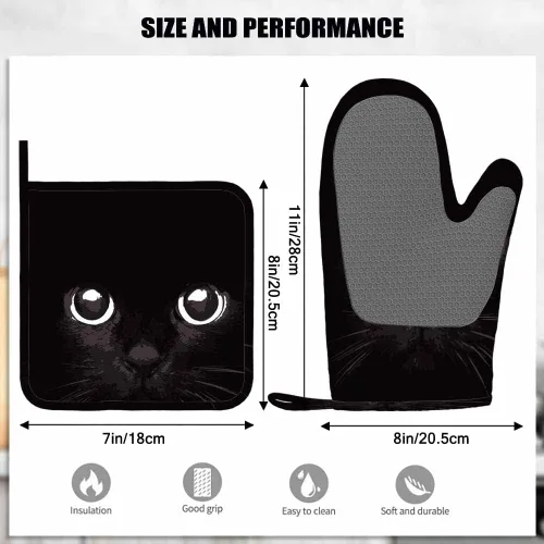 Miniatura 3 de Mxocom Manopla de horno y soporte para olla de gato negro con cabeza de gato fría de silicona, resistente al calor, para cocinar, barbacoa, hornear